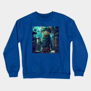 Steampunk Cat is Fixing the Machinery Crewneck Sweatshirt